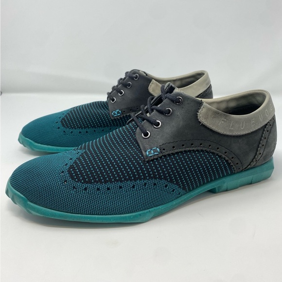 JOHN FLUEVOG Future Orbit Brogue Round Toe WingtipShoes 10 Teal Derby